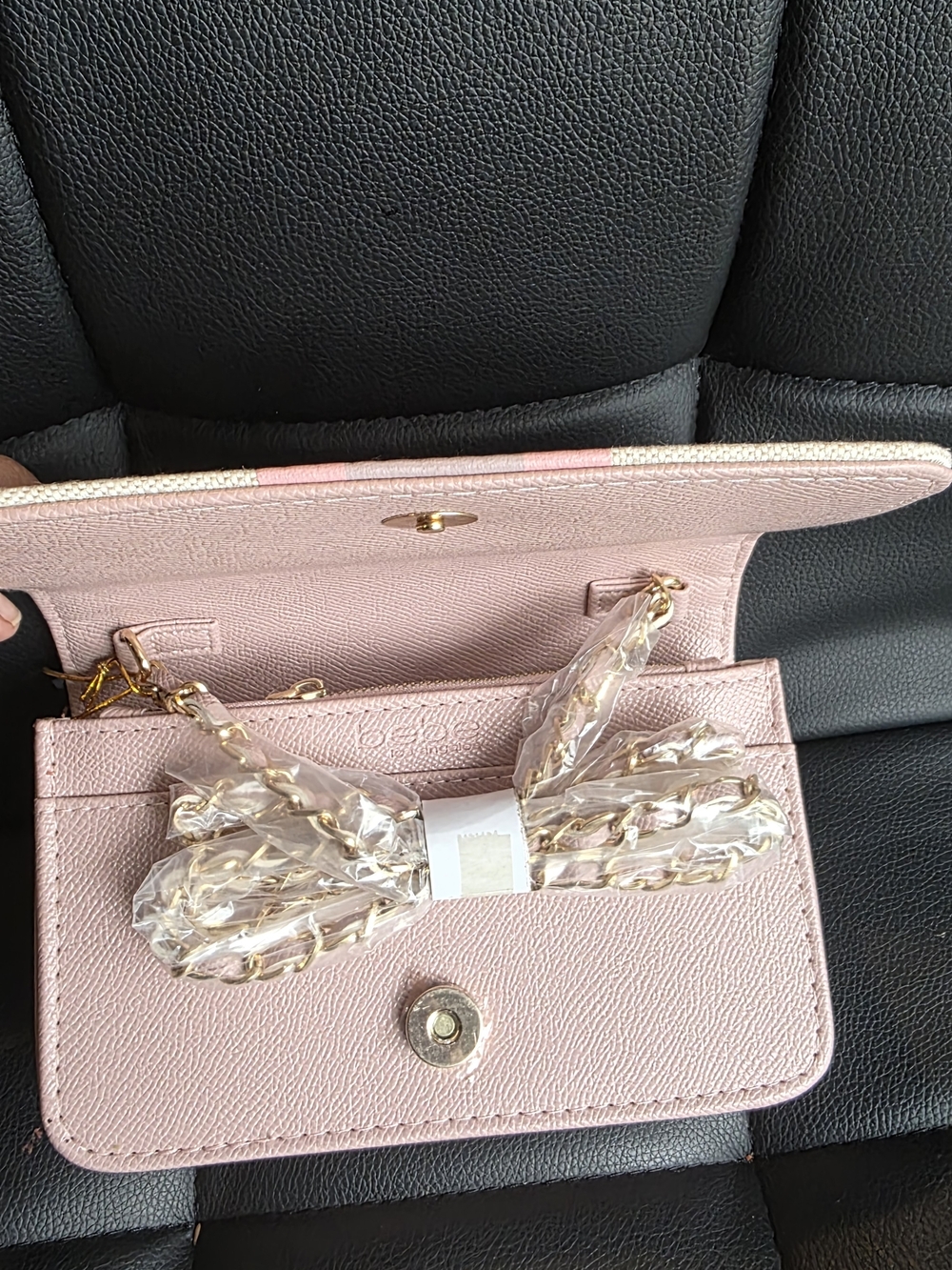 Bebe Women's Pink Chain Crossbody Bag - Elegant Minimalist Design
